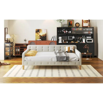 Full Size Upholstered Daybed with 4 Support Legs,Pink