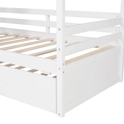 Twin Size House Bed Wood Bed with Twin Size Trundle ( Natural )