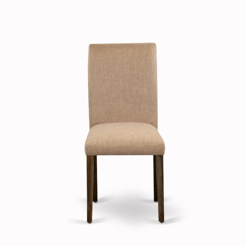 East West Furniture Dining Table Set- a Round Kitchen Table and Light Sable Parsons Chairs, Distressed Jacobean (Pieces Option)