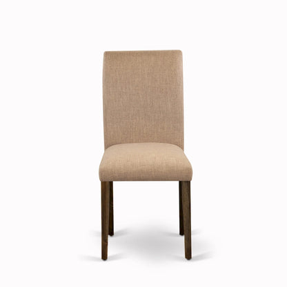 East West Furniture Dining Table Set- a Round Kitchen Table and Light Sable Parsons Chairs, Distressed Jacobean (Pieces Option)