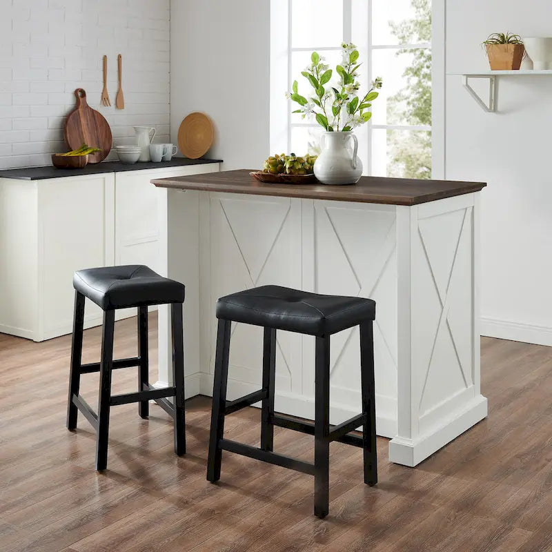 Crosley Clifton Kitchen Island W/Uph Saddle Stools - 43d x 47.75w x 36.25h