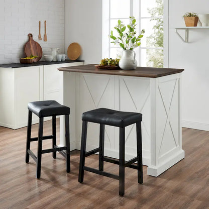 Crosley Clifton Kitchen Island W/Uph Saddle Stools - 43d x 47.75w x 36.25h