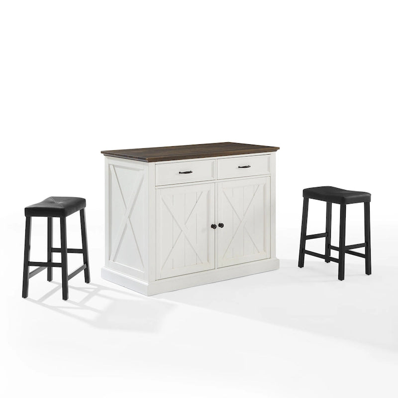 Crosley Clifton Kitchen Island W/Uph Saddle Stools - 43d x 47.75w x 36.25h