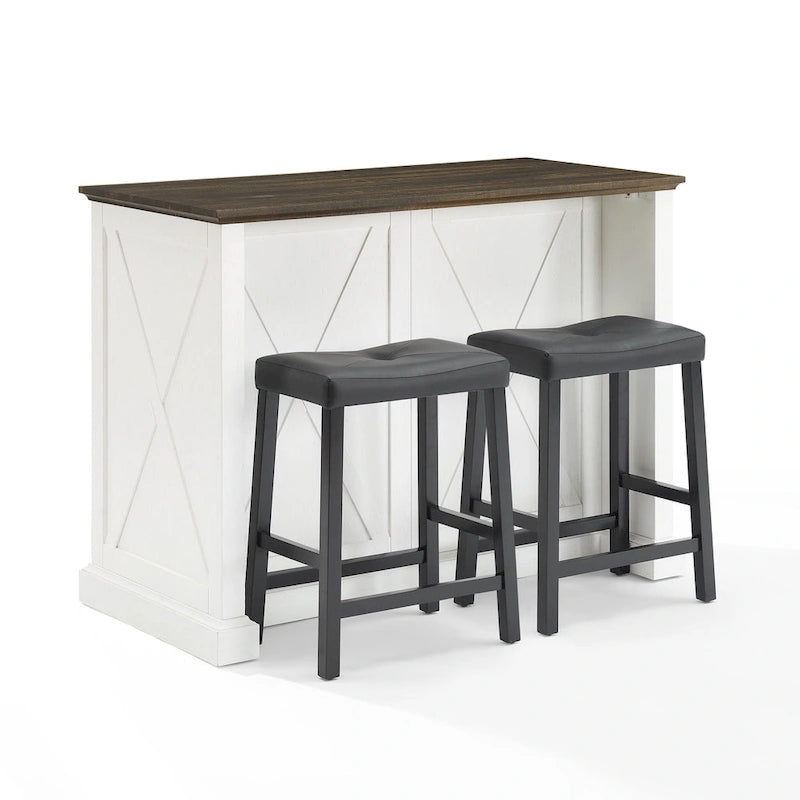 Crosley Clifton Kitchen Island W/Uph Saddle Stools - 43d x 47.75w x 36.25h