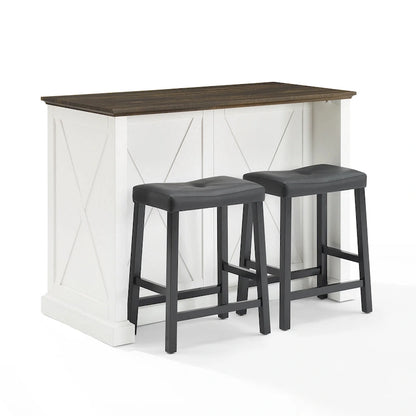 Crosley Clifton Kitchen Island W/Uph Saddle Stools - 43d x 47.75w x 36.25h