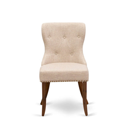 East West Furniture Dining Table Set- a Rectangle Dinner Table and Light Tan Linen Fabric Chairs, (Pieces Option)