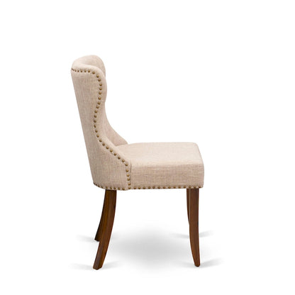 East West Furniture Dining Table Set- a Rectangle Dinner Table and Light Tan Linen Fabric Chairs, (Pieces Option)