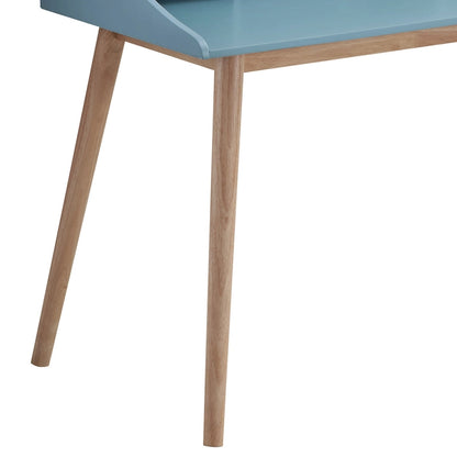 Roundhill Furniture Roskilde Mid-Century Modern Wood Writing Desk with Hutch, Blue