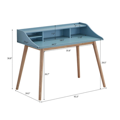 Roundhill Furniture Roskilde Mid-Century Modern Wood Writing Desk with Hutch, Blue