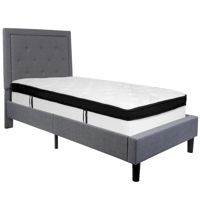 Panel Tufted Platform Bed and Memory Foam Pocket Spring Mattress