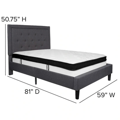 Panel Tufted Platform Bed and Memory Foam Pocket Spring Mattress