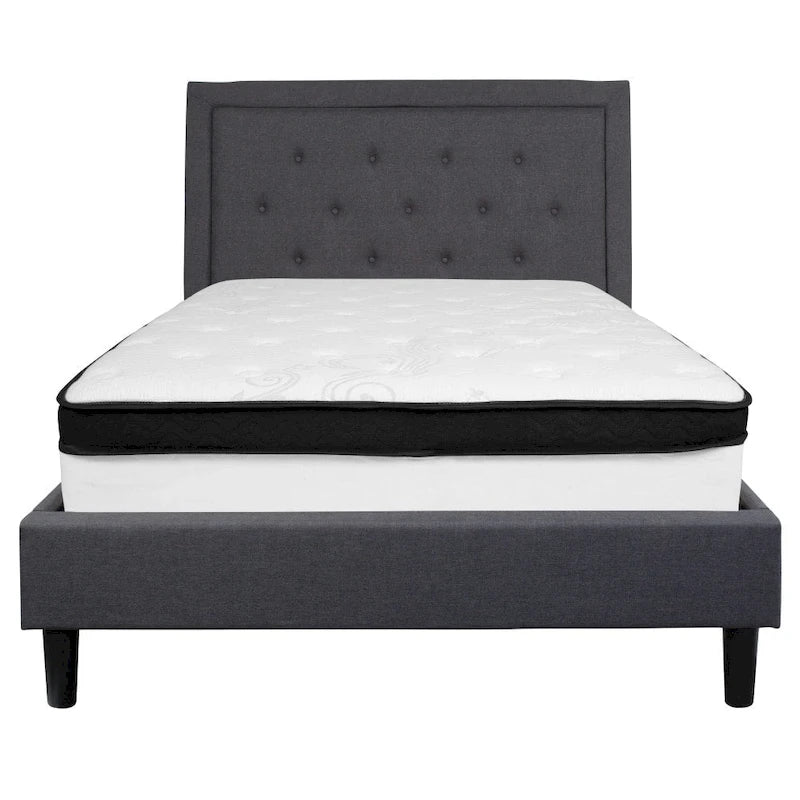 Panel Tufted Platform Bed and Memory Foam Pocket Spring Mattress