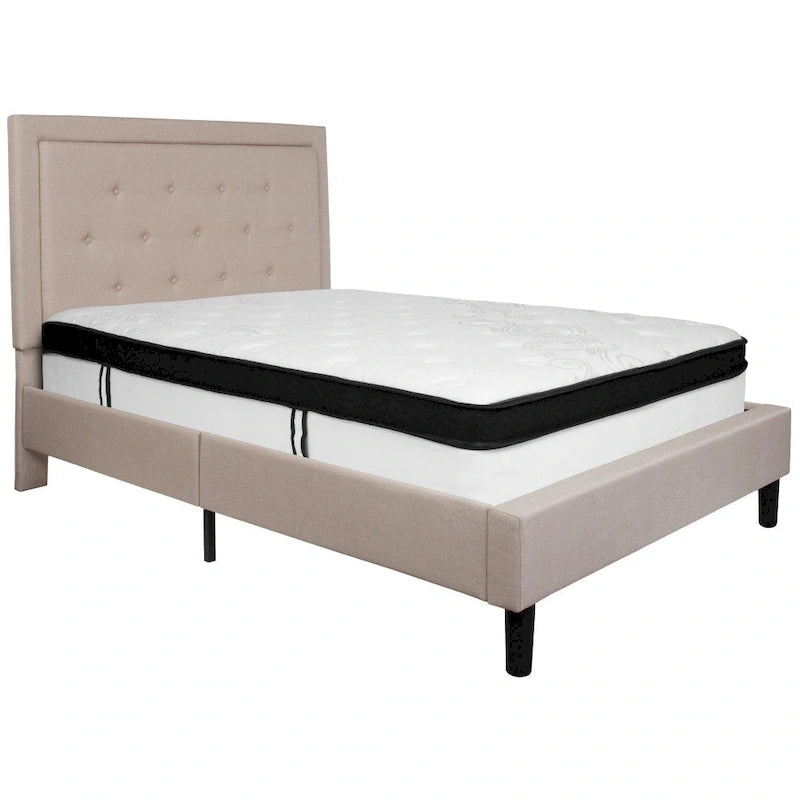Panel Tufted Platform Bed and Memory Foam Pocket Spring Mattress
