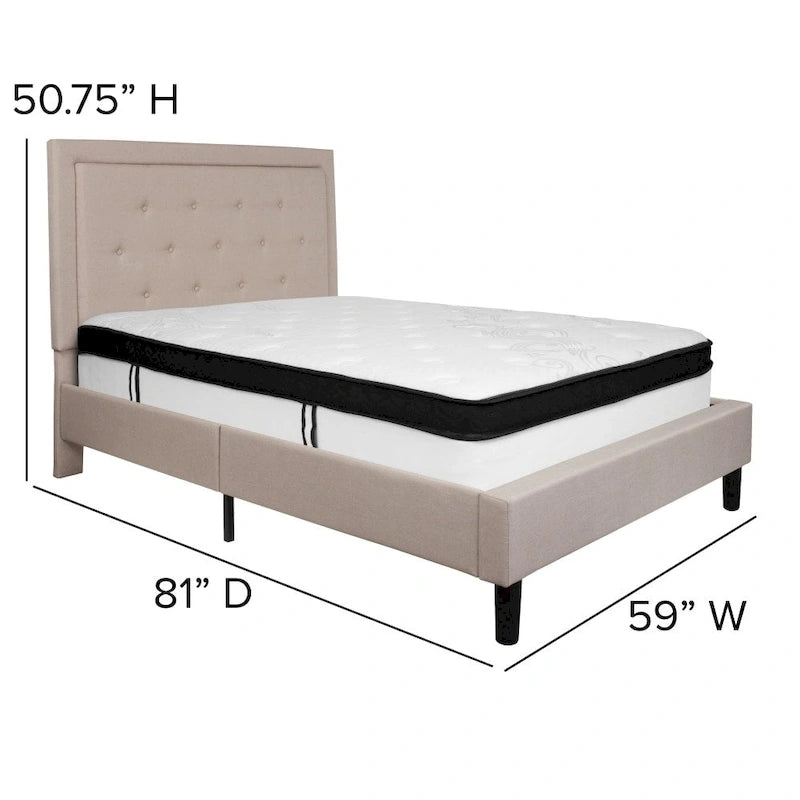 Panel Tufted Platform Bed and Memory Foam Pocket Spring Mattress