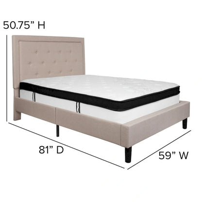 Panel Tufted Platform Bed and Memory Foam Pocket Spring Mattress