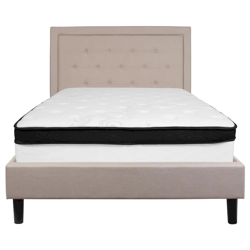 Panel Tufted Platform Bed and Memory Foam Pocket Spring Mattress