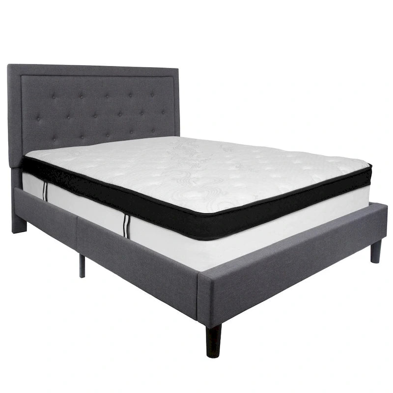 Panel Tufted Platform Bed and Memory Foam Pocket Spring Mattress