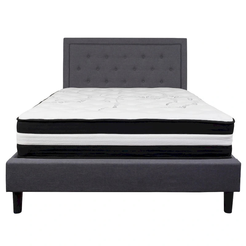 Panel Tufted Platform Bed and Memory Foam Pocket Spring Mattress