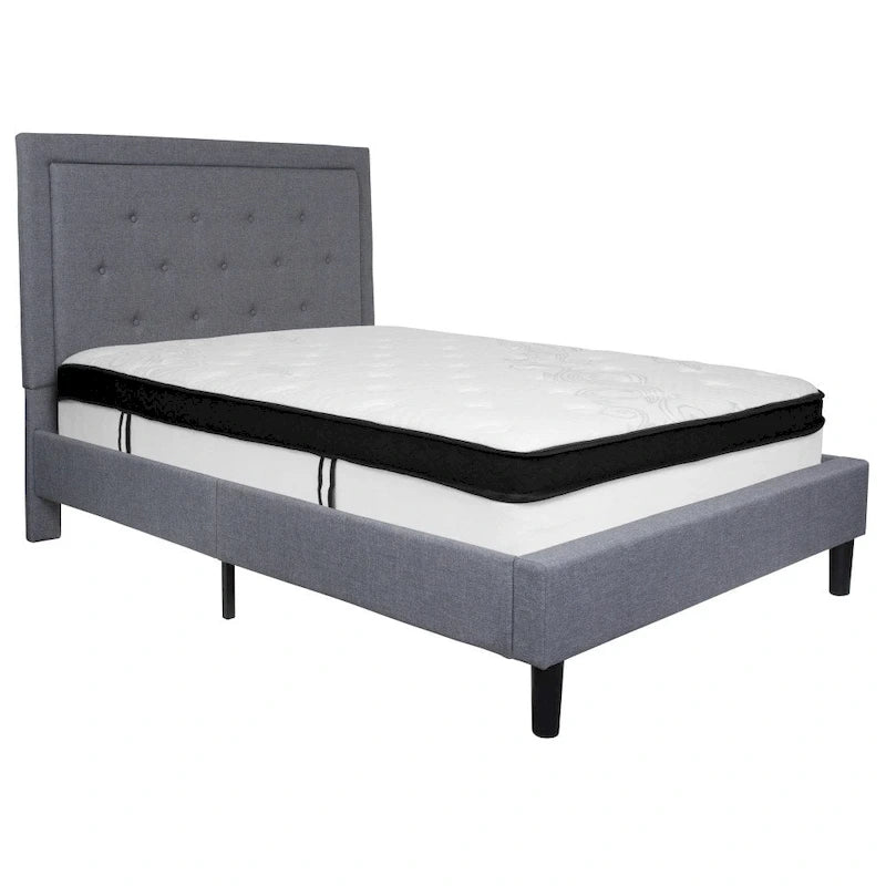 Panel Tufted Platform Bed and Memory Foam Pocket Spring Mattress