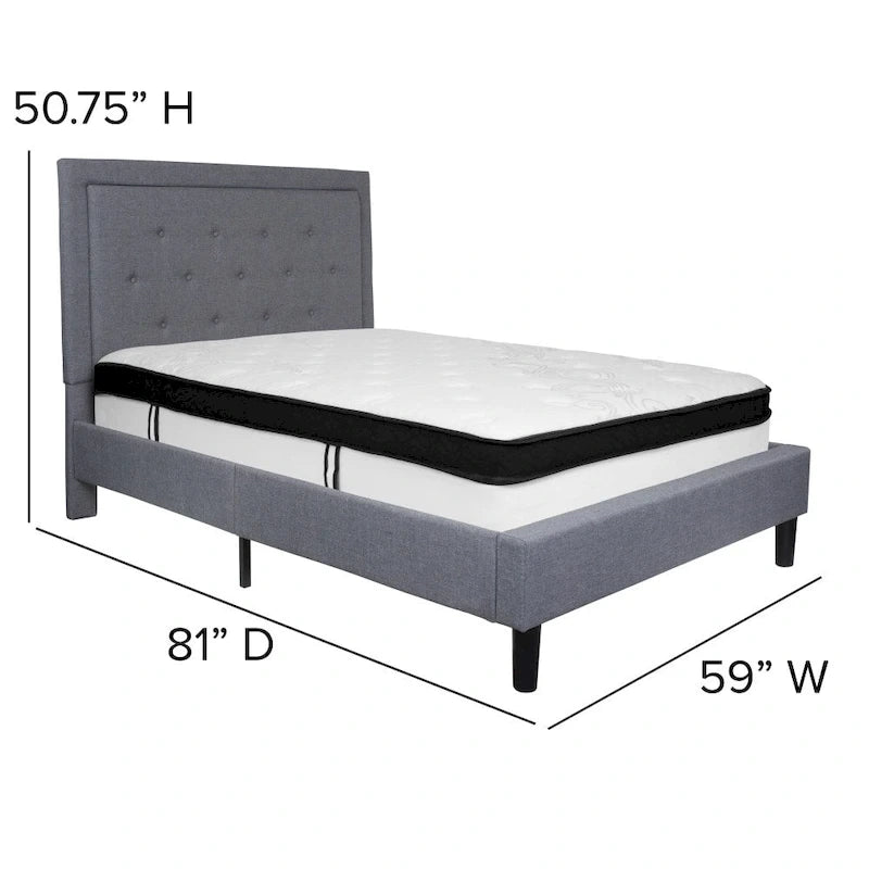 Panel Tufted Platform Bed and Memory Foam Pocket Spring Mattress