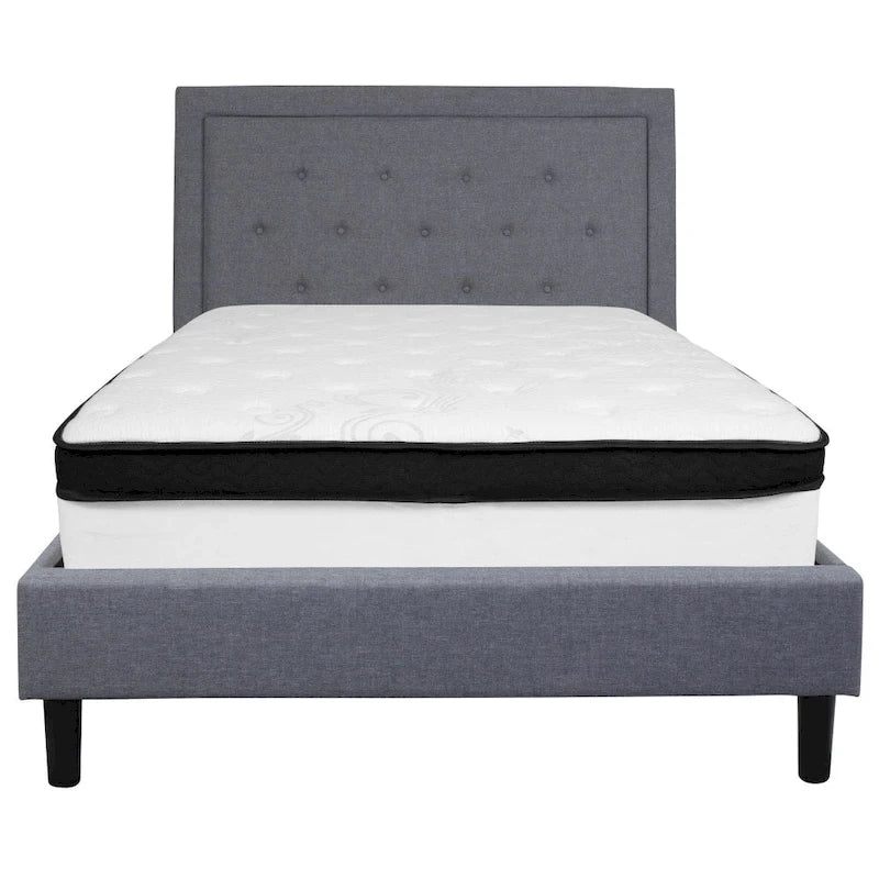 Panel Tufted Platform Bed and Memory Foam Pocket Spring Mattress