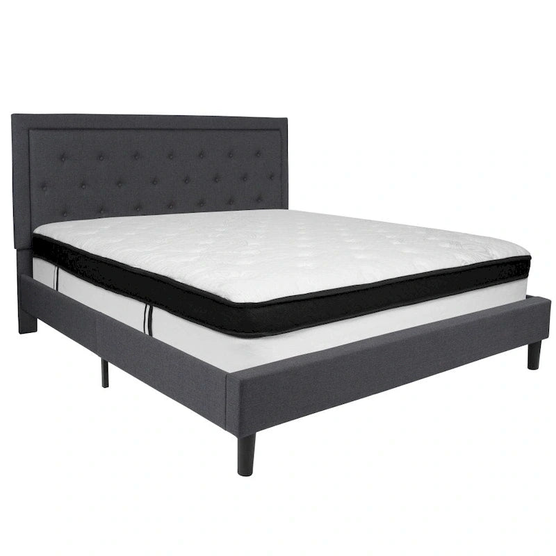 Panel Tufted Platform Bed and Memory Foam Pocket Spring Mattress