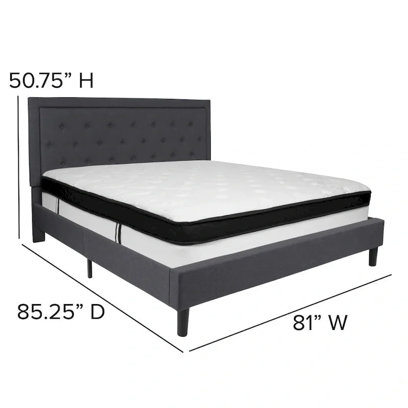 Panel Tufted Platform Bed and Memory Foam Pocket Spring Mattress
