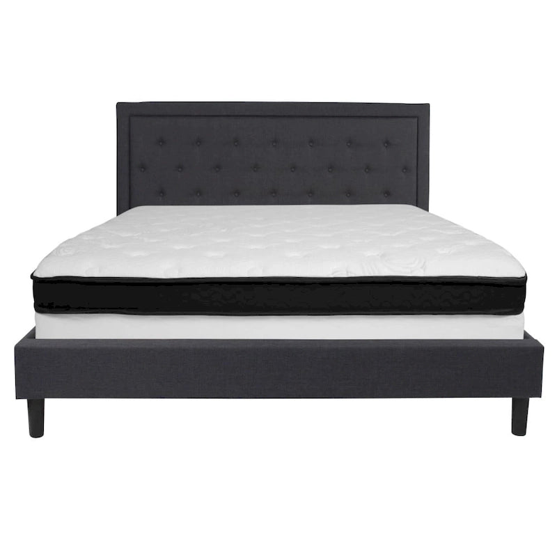 Panel Tufted Platform Bed and Memory Foam Pocket Spring Mattress