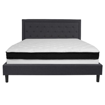 Panel Tufted Platform Bed and Memory Foam Pocket Spring Mattress