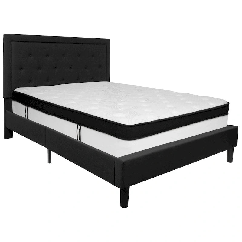 Panel Tufted Platform Bed and Memory Foam Pocket Spring Mattress