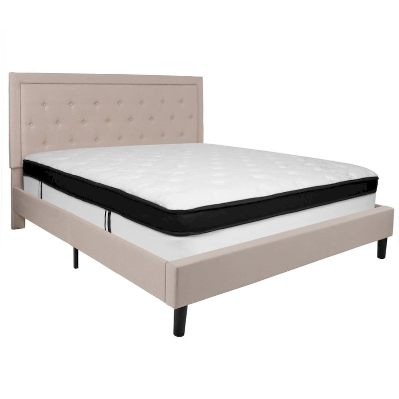 Panel Tufted Platform Bed and Memory Foam Pocket Spring Mattress
