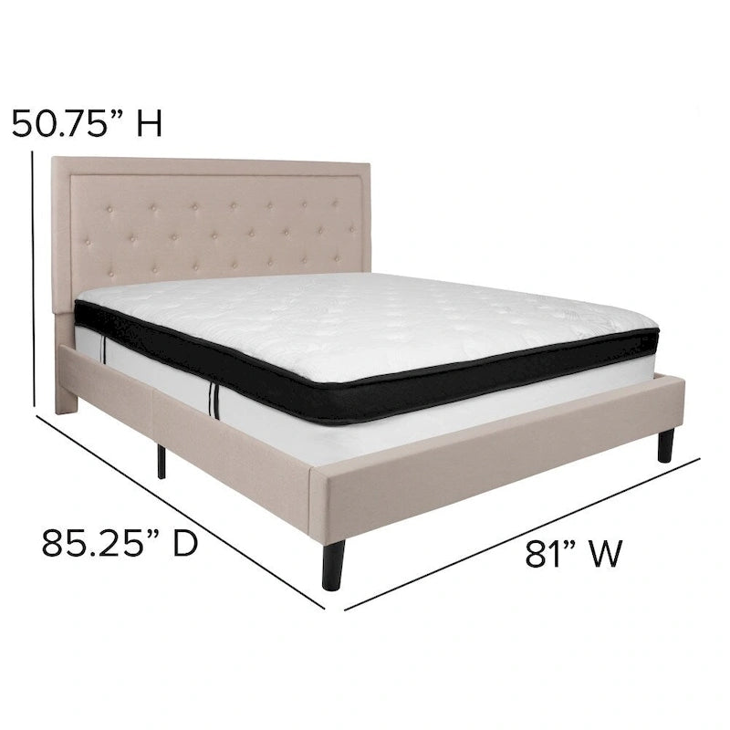 Panel Tufted Platform Bed and Memory Foam Pocket Spring Mattress