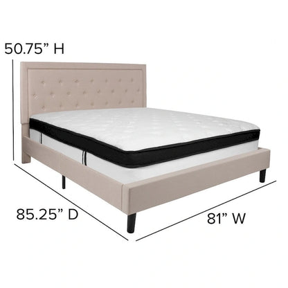 Panel Tufted Platform Bed and Memory Foam Pocket Spring Mattress