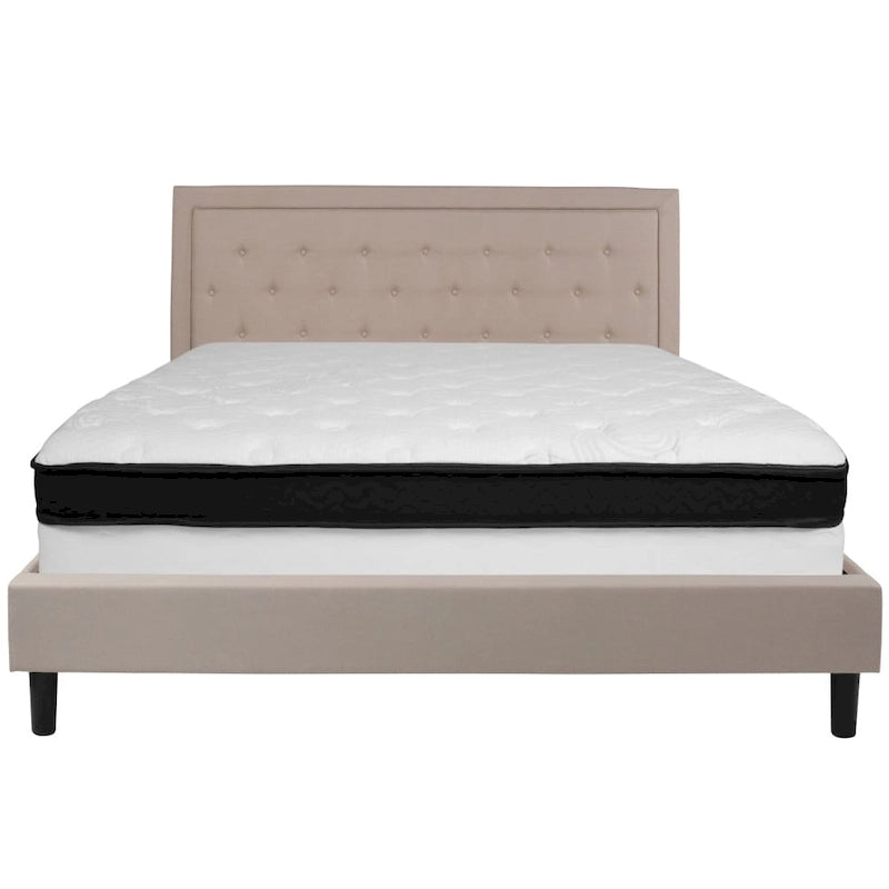 Panel Tufted Platform Bed and Memory Foam Pocket Spring Mattress