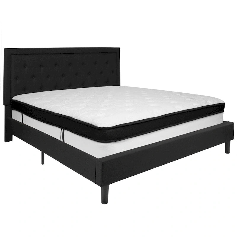 Panel Tufted Platform Bed and Memory Foam Pocket Spring Mattress