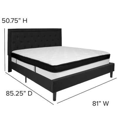 Panel Tufted Platform Bed and Memory Foam Pocket Spring Mattress