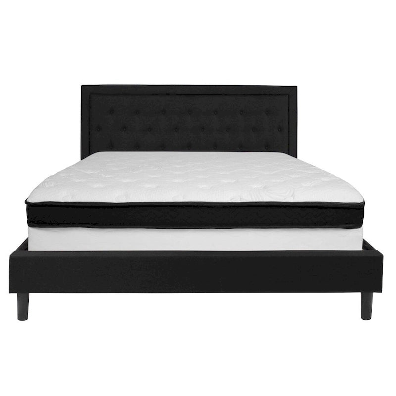 Panel Tufted Platform Bed and Memory Foam Pocket Spring Mattress