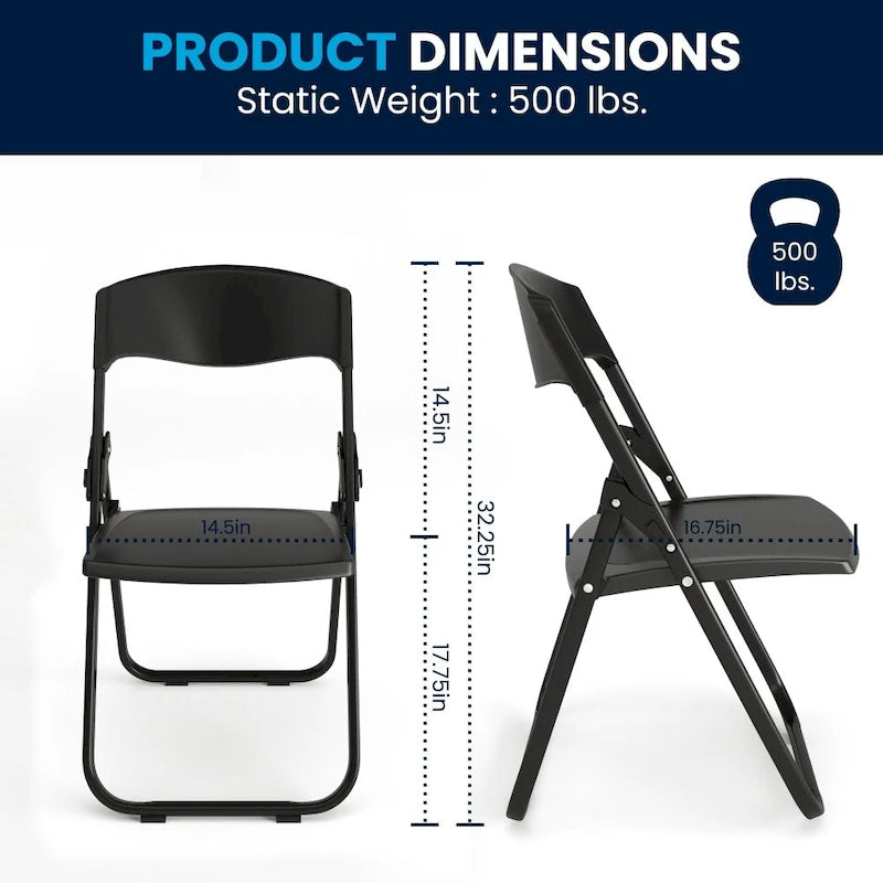 2 Pack 500 lb. Capacity Heavy Duty Plastic Folding Chair
