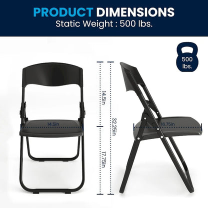 2 Pack 500 lb. Capacity Heavy Duty Plastic Folding Chair