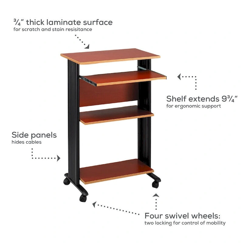 Mobile Standing Computer Desk and Printer Stand with Storage