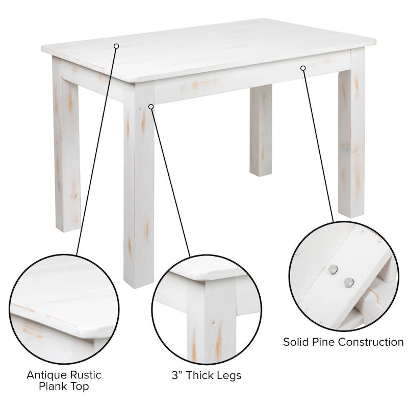 Rectangular Antique Rustic Solid Pine Farm Dining Table