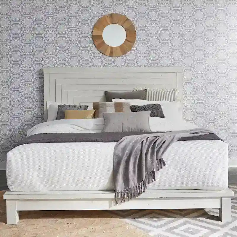 Modern Farmhouse Flea Market White Distressed Queen Platform Bed