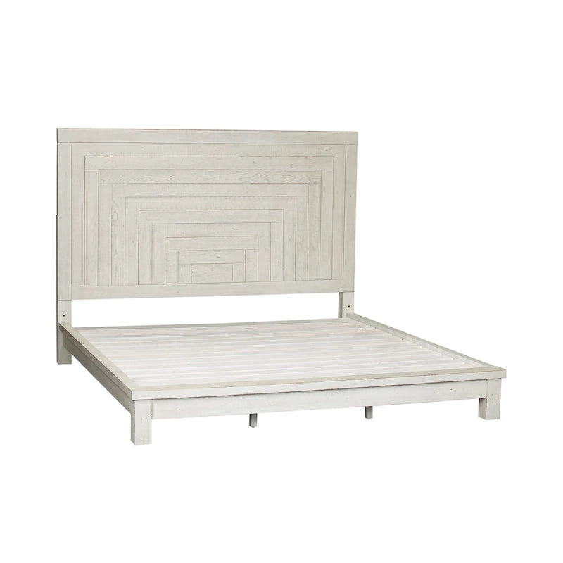 Modern Farmhouse Flea Market White Distressed Queen Platform Bed