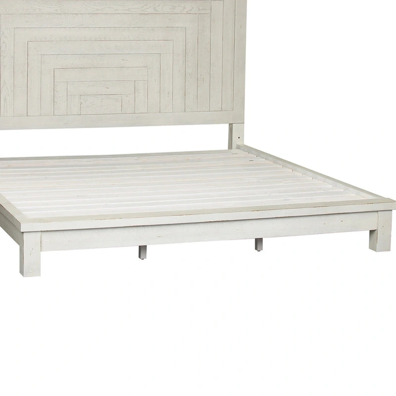 Modern Farmhouse Flea Market White Distressed Queen Platform Bed