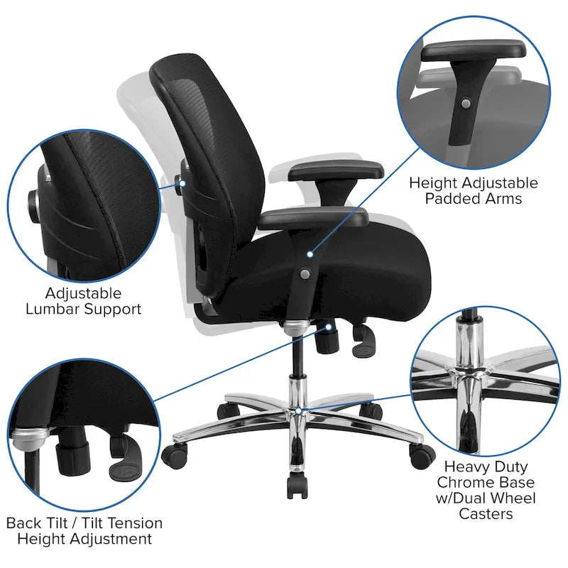 24/7 Intensive Use Big & Tall 500 lb. Rated Mesh Ergonomic Office Chair