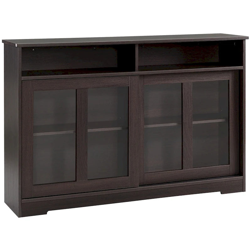 HOMCOM Modern Kitchen Storage Sideboard, Buffet Cabinet, Sliding Glass Doors Cupboard with Adjustable Shelf, Dark Brown