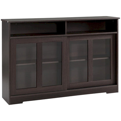 HOMCOM Modern Kitchen Storage Sideboard, Buffet Cabinet, Sliding Glass Doors Cupboard with Adjustable Shelf, Dark Brown