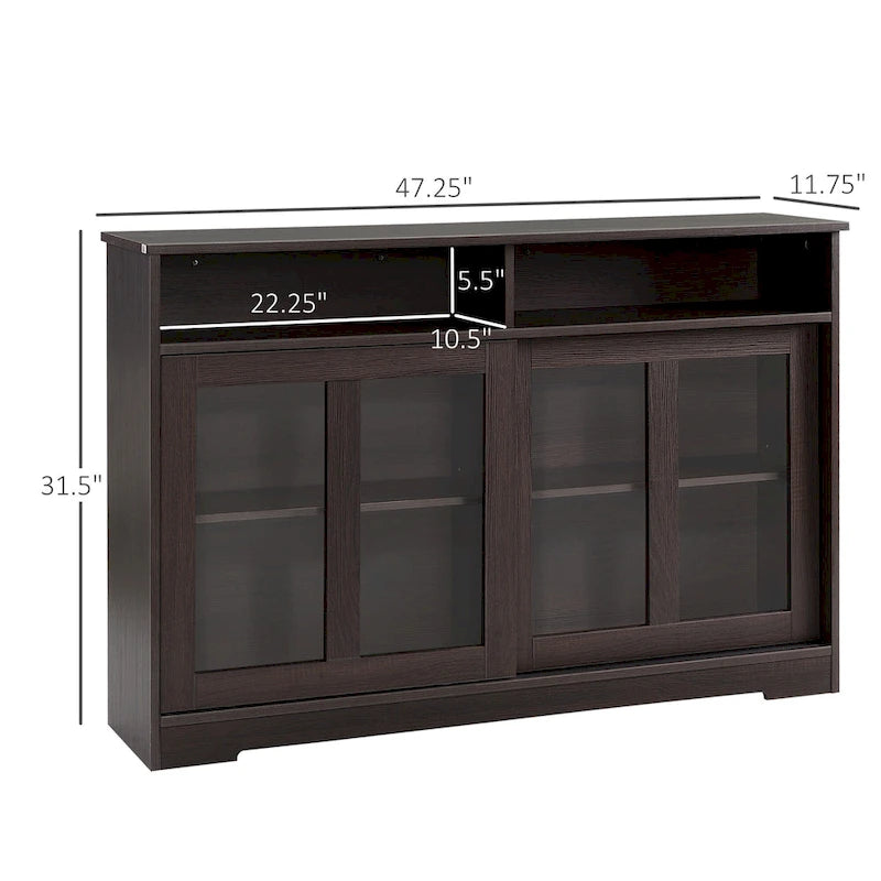 HOMCOM Modern Kitchen Storage Sideboard, Buffet Cabinet, Sliding Glass Doors Cupboard with Adjustable Shelf, Dark Brown
