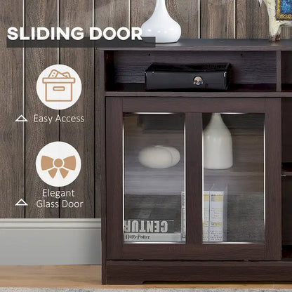 HOMCOM Modern Kitchen Storage Sideboard, Buffet Cabinet, Sliding Glass Doors Cupboard with Adjustable Shelf, Dark Brown