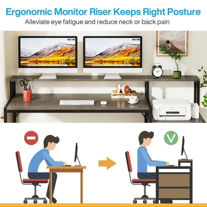 63 Computer Desk with Monitor Stand, Ergonomic Home Office Desks with Drawers File Cabinet